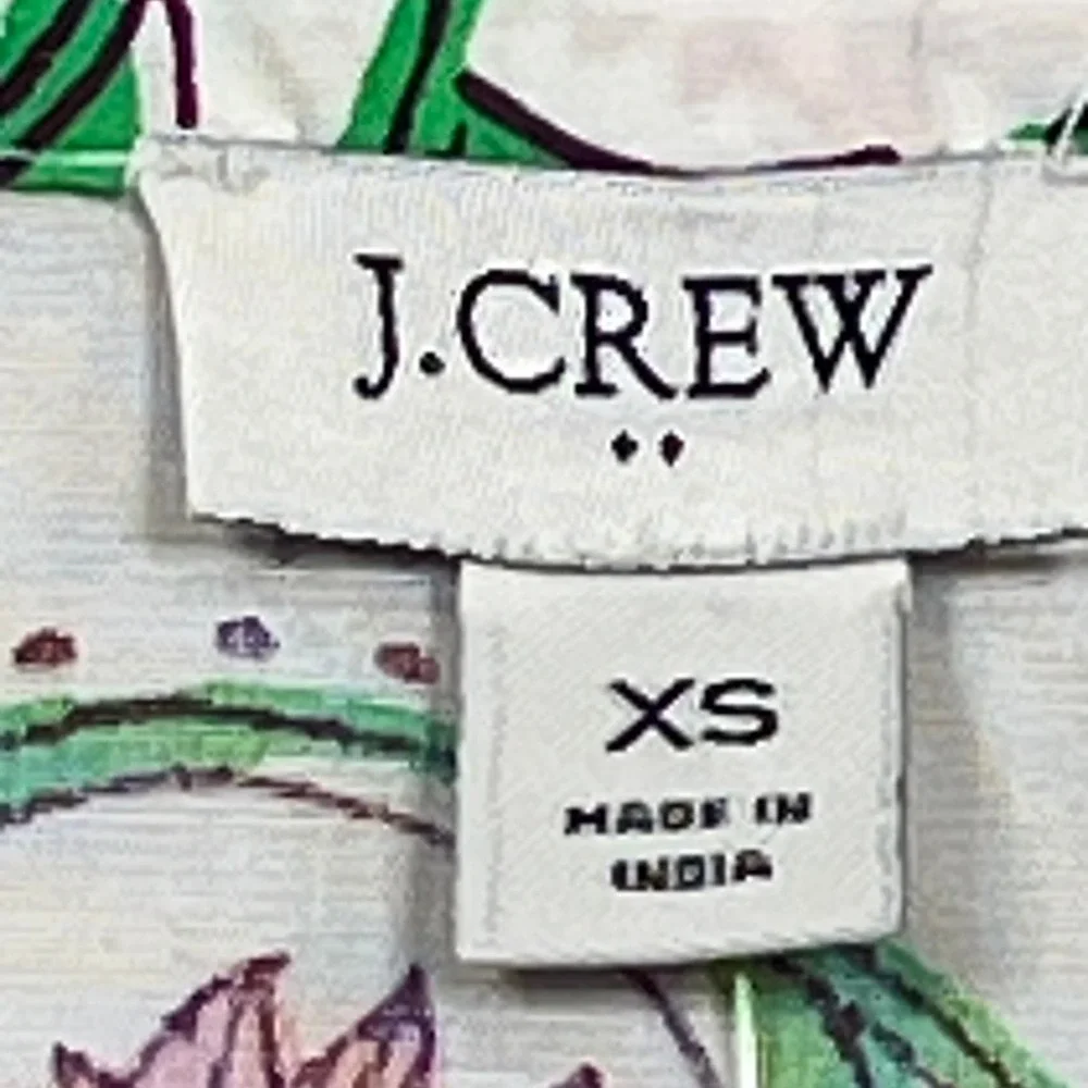 J.Crew Floral V-Neck Blouse Women XS White Pink Green Puff Sleeve CK748 NEW